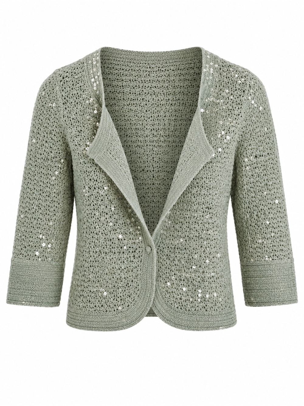Iilsi Womens Sequin Open-Front Cardigan Crochet Knit 3/4 Sleeves Size 4